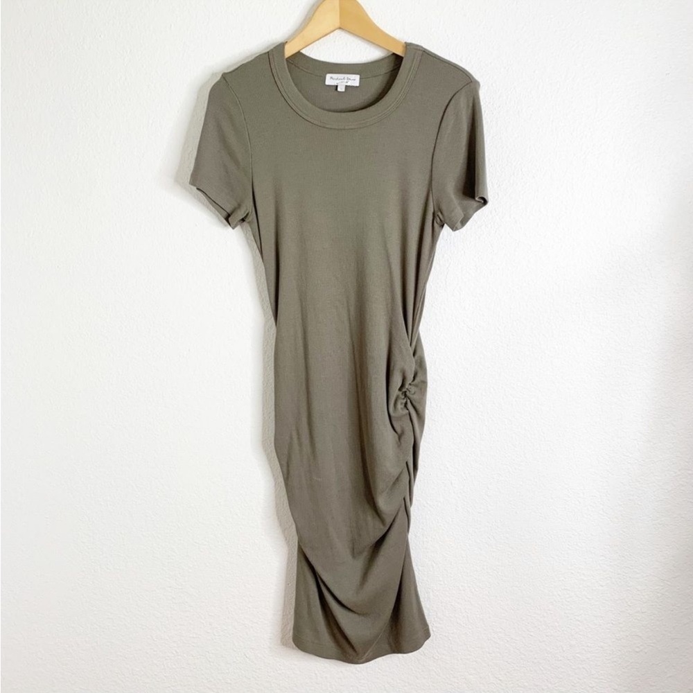 ⛱️🔥Michael Stars - Army Green Ruched Ribbed Short Sleeve Dress - L